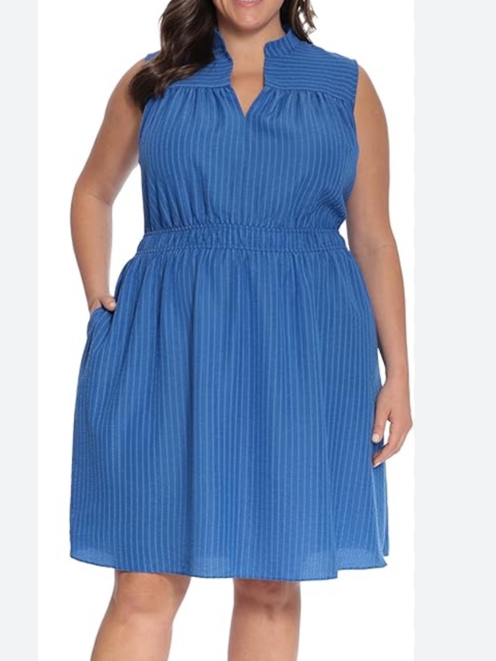 NWT London Times Woman Blue Stripe Sleeveless Dress Plus Size 3X